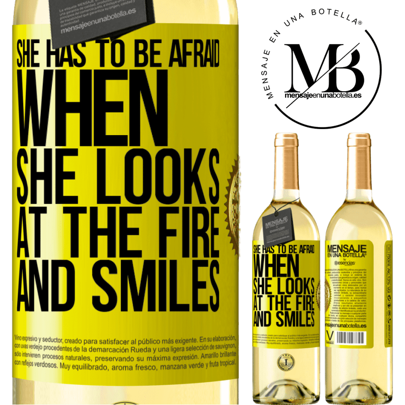 29,95 € Free Shipping | White Wine WHITE Edition She has to be afraid when she looks at the fire and smiles Yellow Label. Customizable label Young wine Harvest 2022 Verdejo