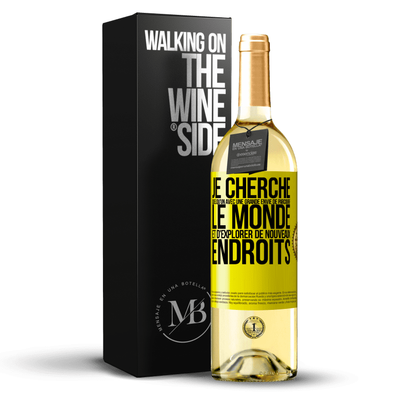 29,95 € Envoi gratuit | Vin blanc Édition WHITE Je cherche quelqu'un avec une grande envie de parcourir le monde et d'explorer de nouveaux endroits Étiquette Jaune. Étiquette personnalisable Vin jeune Récolte 2025 Verdejo