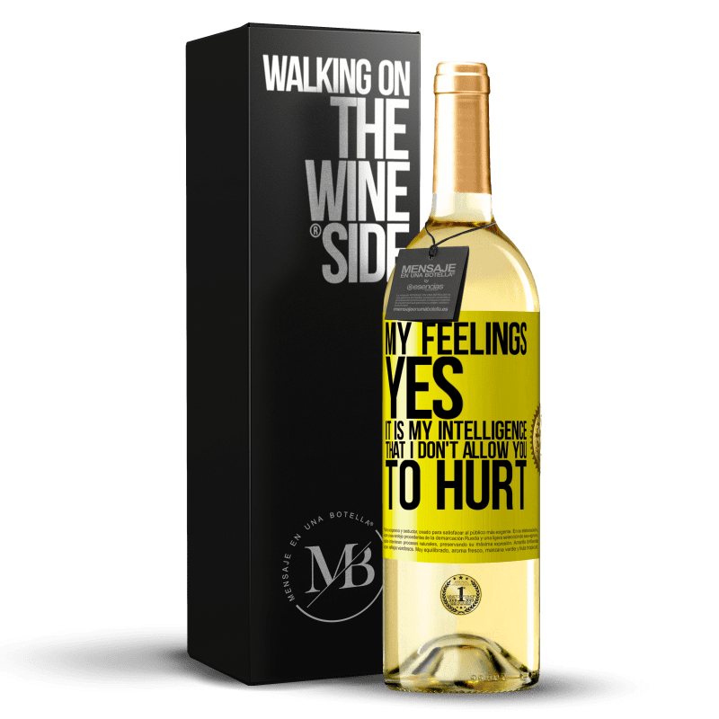 29,95 € 送料無料 | 白ワイン WHITEエディション 私の気持ち、はい。私があなたを傷つけないことは私の知性です 黄色のラベル. カスタマイズ可能なラベル 若いワイン 収穫 2023 Verdejo