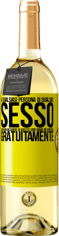 29,95 € | Vino bianco Edizione WHITE A qualsiasi persona di qualsiasi SESSO con ogni bicchiere di questo vino diamo un coperchio GRATUITAMENTE Etichetta Gialla. Etichetta personalizzabile Vino giovane Raccogliere 2024 Verdejo