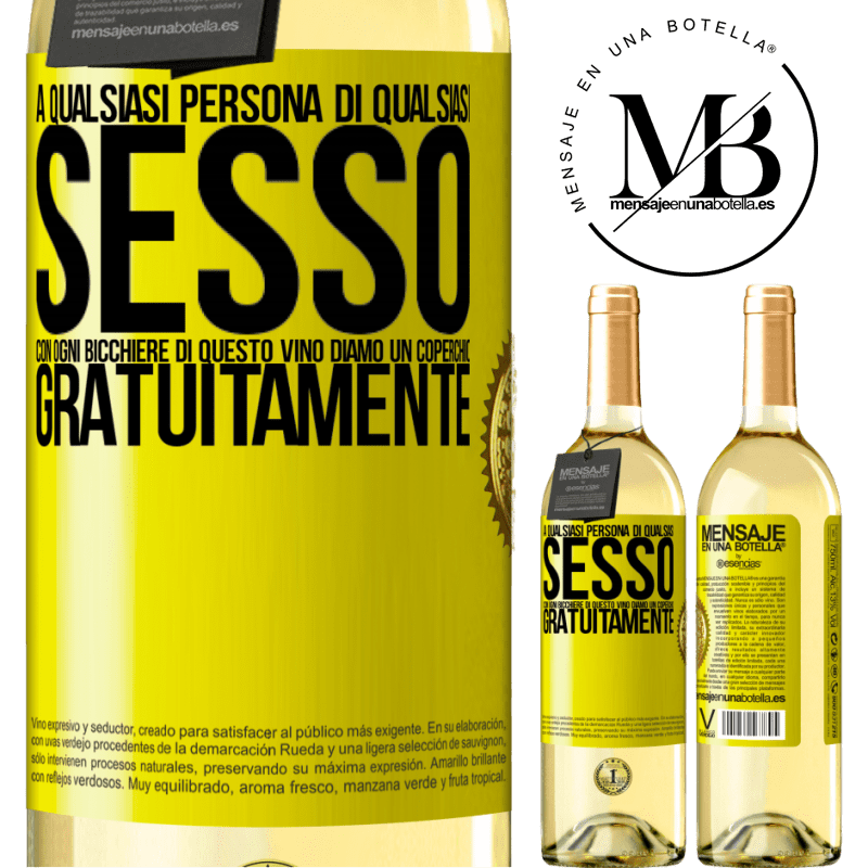 29,95 € Spedizione Gratuita | Vino bianco Edizione WHITE A qualsiasi persona di qualsiasi SESSO con ogni bicchiere di questo vino diamo un coperchio GRATUITAMENTE Etichetta Gialla. Etichetta personalizzabile Vino giovane Raccogliere 2024 Verdejo
