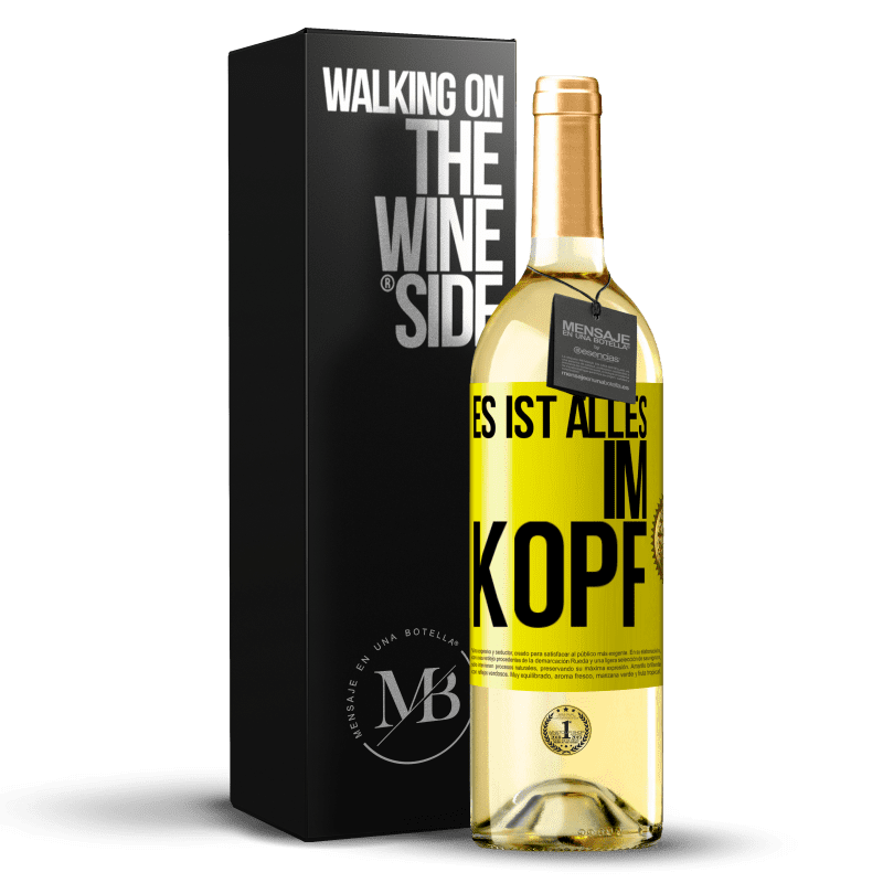 29,95 € Kostenloser Versand | Weißwein WHITE Ausgabe Es ist alles im Kopf Gelbes Etikett. Anpassbares Etikett Junger Wein Ernte 2023 Verdejo