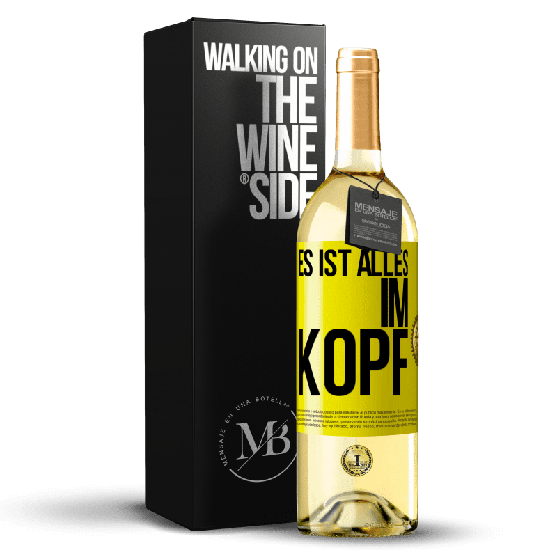 29,95 € Kostenloser Versand | Weißwein WHITE Ausgabe Es ist alles im Kopf Gelbes Etikett. Anpassbares Etikett Junger Wein Ernte 2024 Verdejo