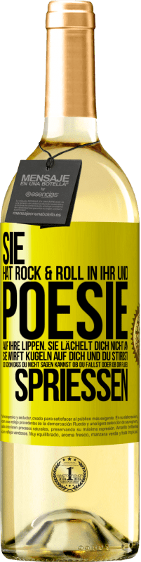 29,95 € | Weißwein WHITE Ausgabe Sie hat Rock & Roll in ihr und Poesie auf ihre Lippen. Sie lächelt dich nicht an, sie wirft Kugeln auf dich und du stirbst so sc Gelbes Etikett. Anpassbares Etikett Junger Wein Ernte 2024 Verdejo