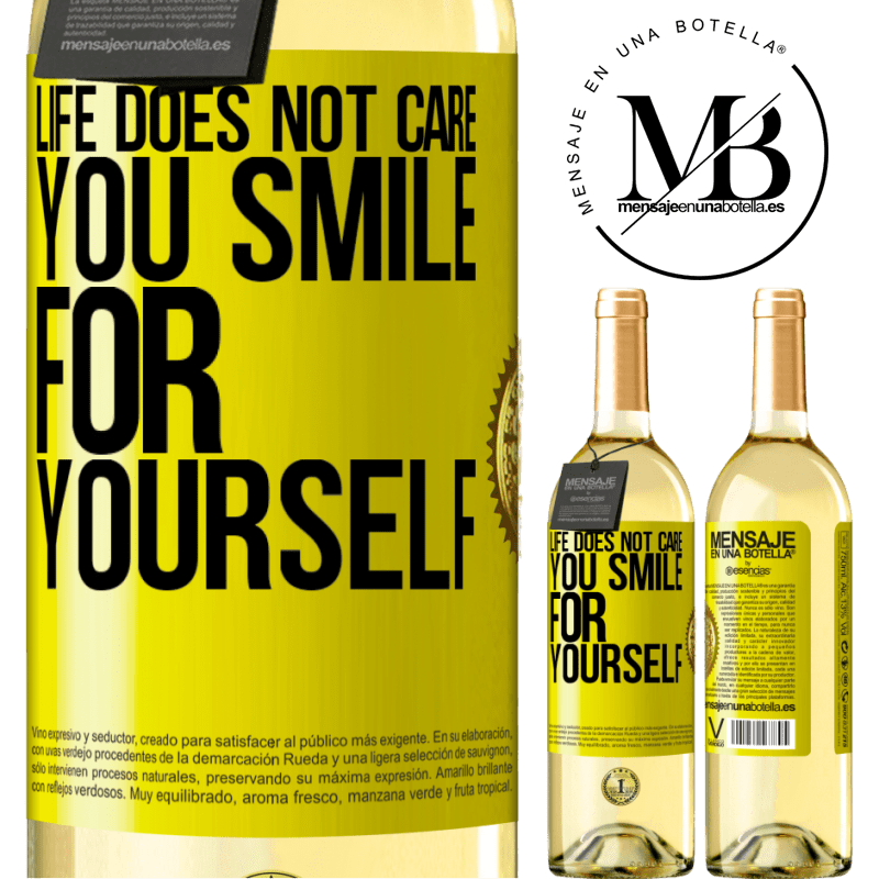 29,95 € Free Shipping | White Wine WHITE Edition Life does not care, you smile for yourself Yellow Label. Customizable label Young wine Harvest 2022 Verdejo