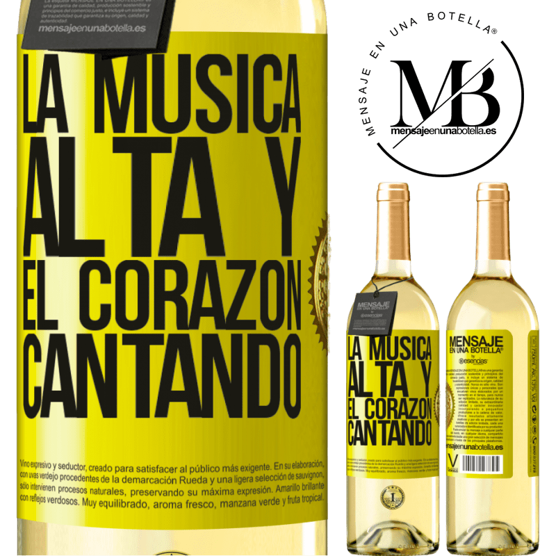 29,95 € Envío gratis | Vino Blanco Edición WHITE La música alta y el corazón cantando Etiqueta Amarilla. Etiqueta personalizable Vino joven Cosecha 2023 Verdejo