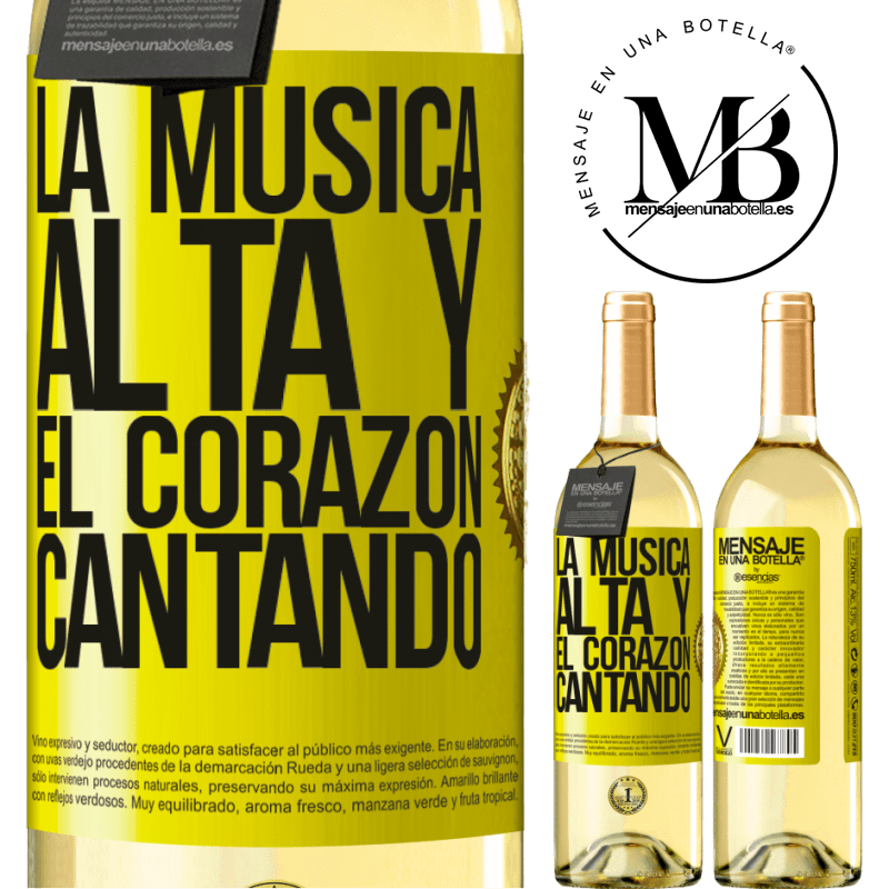 29,95 € Envío gratis | Vino Blanco Edición WHITE La música alta y el corazón cantando Etiqueta Amarilla. Etiqueta personalizable Vino joven Cosecha 2025 Verdejo