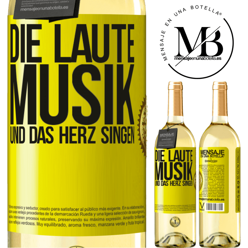 29,95 € Kostenloser Versand | Weißwein WHITE Ausgabe Musik laut und Herz singend Gelbes Etikett. Anpassbares Etikett Junger Wein Ernte 2023 Verdejo