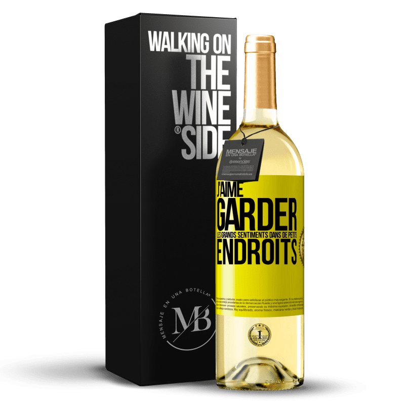 29,95 € Envoi gratuit | Vin blanc Édition WHITE J'aime garder les grands sentiments dans de petits endroits Étiquette Jaune. Étiquette personnalisable Vin jeune Récolte 2024 Verdejo