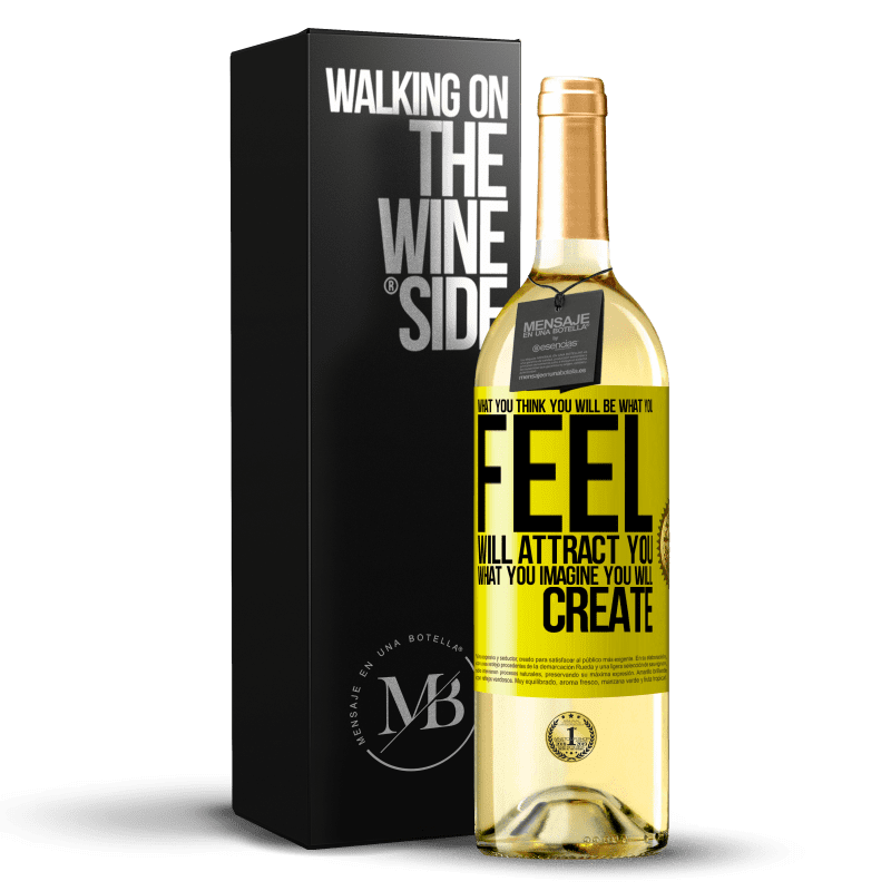 29,95 € 免费送货 | 白葡萄酒 WHITE版 您认为自己将成为什么样，您的感觉将会吸引您，您所想象的将会创造 黄色标签. 可自定义的标签 青年酒 收成 2023 Verdejo