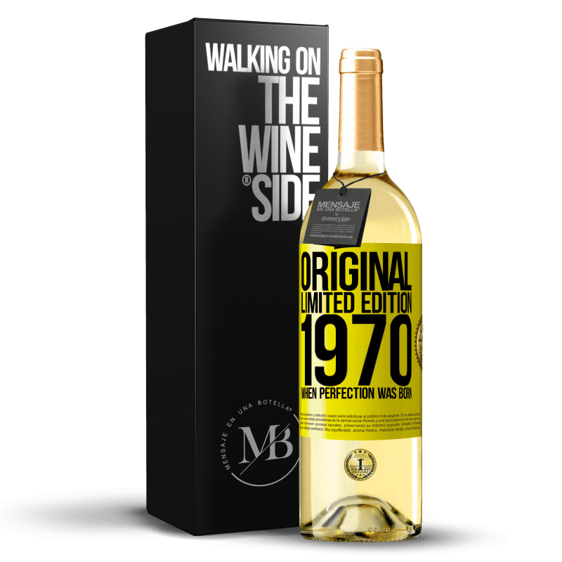 29,95 € 送料無料 | 白ワイン WHITEエディション オリジナル。限定版。 1970年完璧が生まれたとき 黄色のラベル. カスタマイズ可能なラベル 若いワイン 収穫 2023 Verdejo