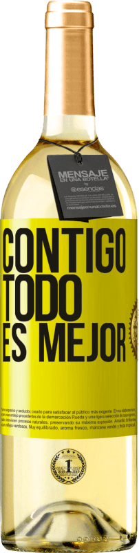 29,95 € Envío gratis | Vino Blanco Edición WHITE Contigo todo es mejor Etiqueta Amarilla. Etiqueta personalizable Vino joven Cosecha 2023 Verdejo