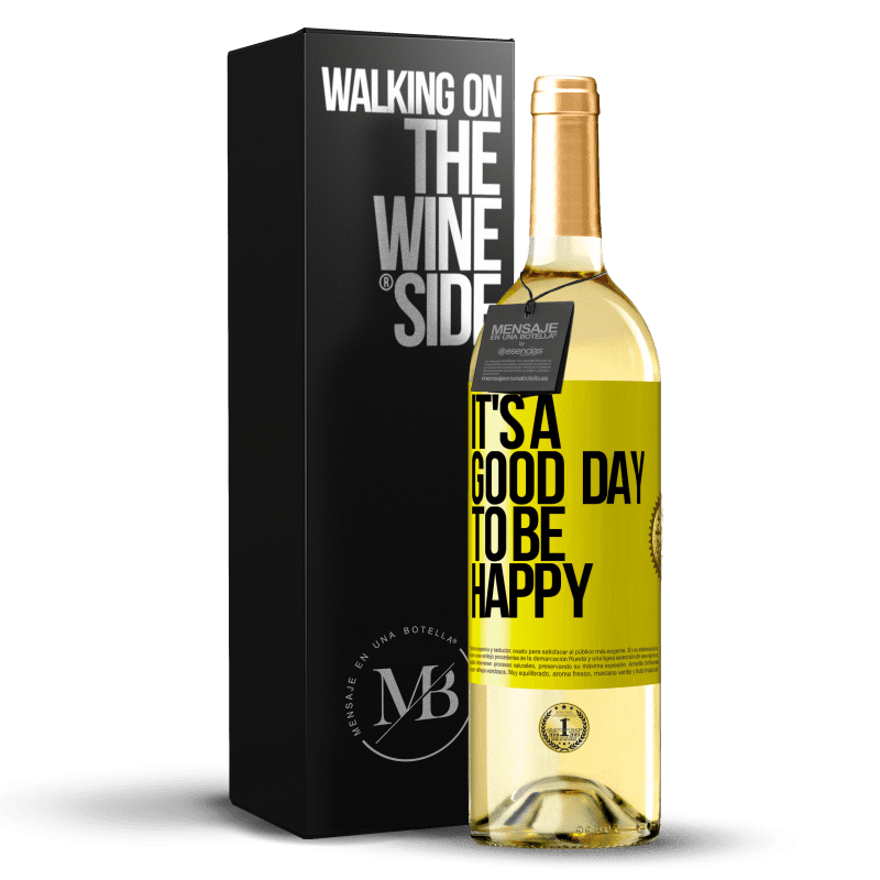 29,95 € 送料無料 | 白ワイン WHITEエディション It's a good day to be happy 黄色のラベル. カスタマイズ可能なラベル 若いワイン 収穫 2023 Verdejo