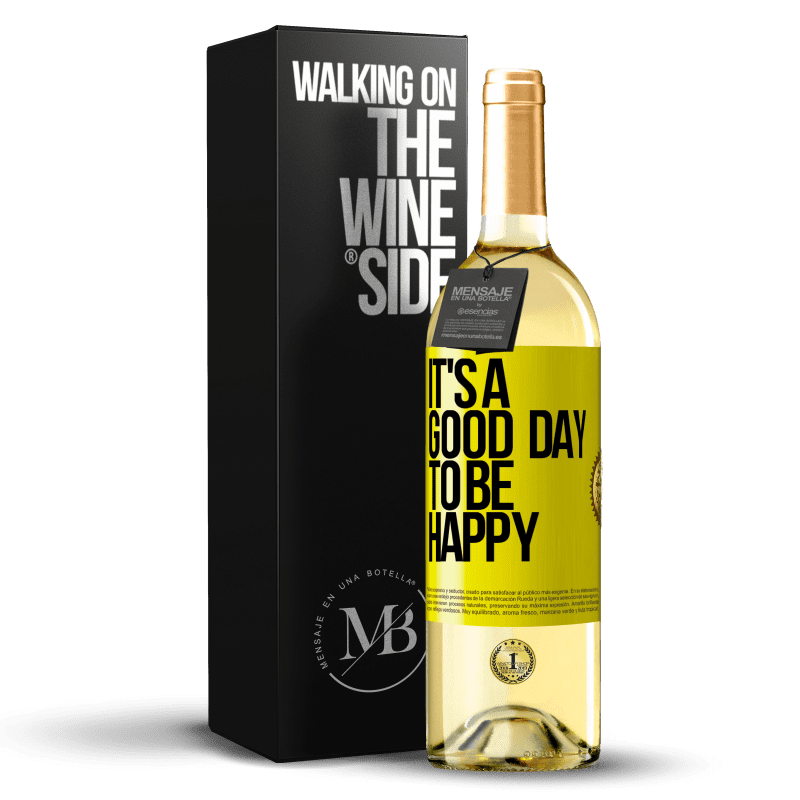 29,95 € Envío gratis | Vino Blanco Edición WHITE It's a good day to be happy Etiqueta Amarilla. Etiqueta personalizable Vino joven Cosecha 2025 Verdejo