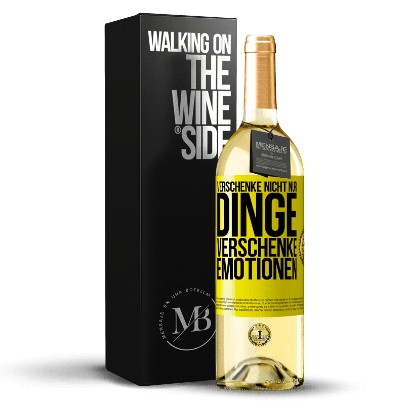 29,95 € Kostenloser Versand | Weißwein WHITE Ausgabe Verschenke nicht nur Dinge, verschenke Emotionen Gelbes Etikett. Anpassbares Etikett Junger Wein Ernte 2023 Verdejo