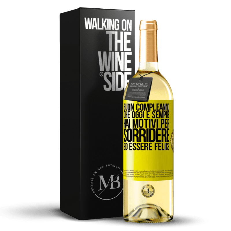 29,95 € Spedizione Gratuita | Vino bianco Edizione WHITE Buon compleanno Che oggi e sempre hai motivi per sorridere ed essere felice Etichetta Gialla. Etichetta personalizzabile Vino giovane Raccogliere 2025 Verdejo