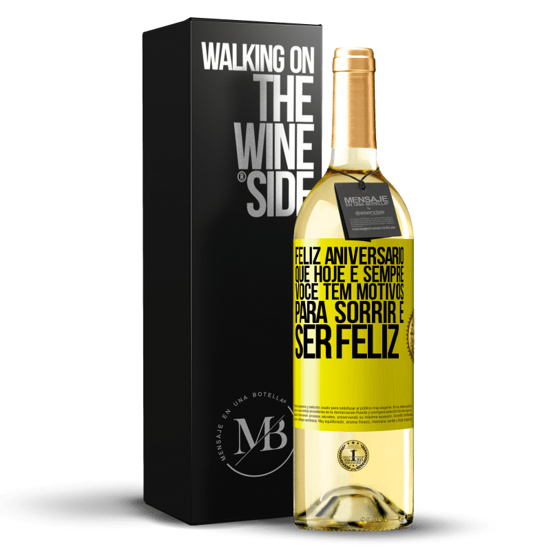 29,95 € Envio grátis | Vinho branco Edição WHITE Feliz aniversário. Que hoje e sempre você tem motivos para sorrir e ser feliz Etiqueta Amarela. Etiqueta personalizável Vinho jovem Colheita 2025 Verdejo