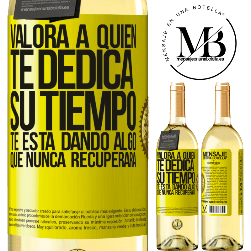 29,95 € Envoi gratuit | Vin blanc Édition WHITE Valeur qui consacre votre temps. Il te donne quelque chose qu'il ne reviendra jamais Étiquette Jaune. Étiquette personnalisable Vin jeune Récolte 2022 Verdejo