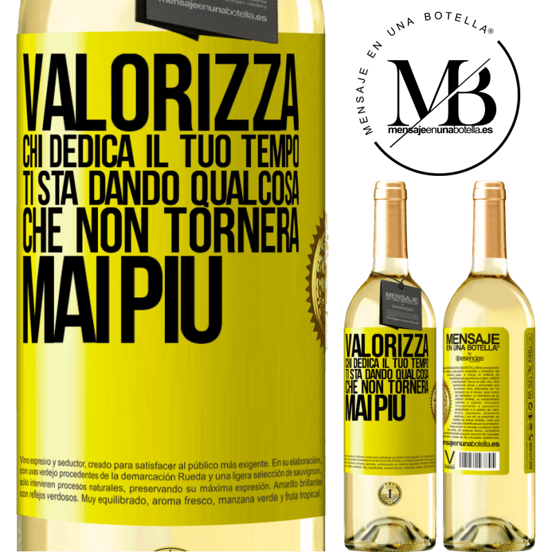 29,95 € Spedizione Gratuita | Vino bianco Edizione WHITE Valorizza chi dedica il tuo tempo. Ti sta dando qualcosa che non tornerà mai più Etichetta Gialla. Etichetta personalizzabile Vino giovane Raccogliere 2023 Verdejo