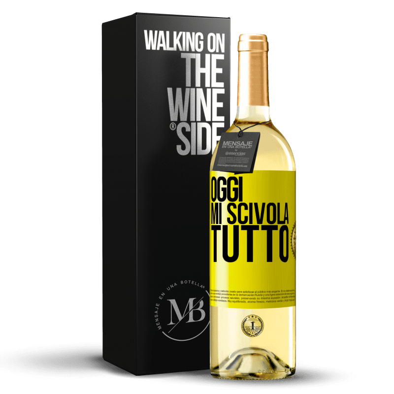 29,95 € Spedizione Gratuita | Vino bianco Edizione WHITE Oggi mi scivola tutto Etichetta Gialla. Etichetta personalizzabile Vino giovane Raccogliere 2025 Verdejo