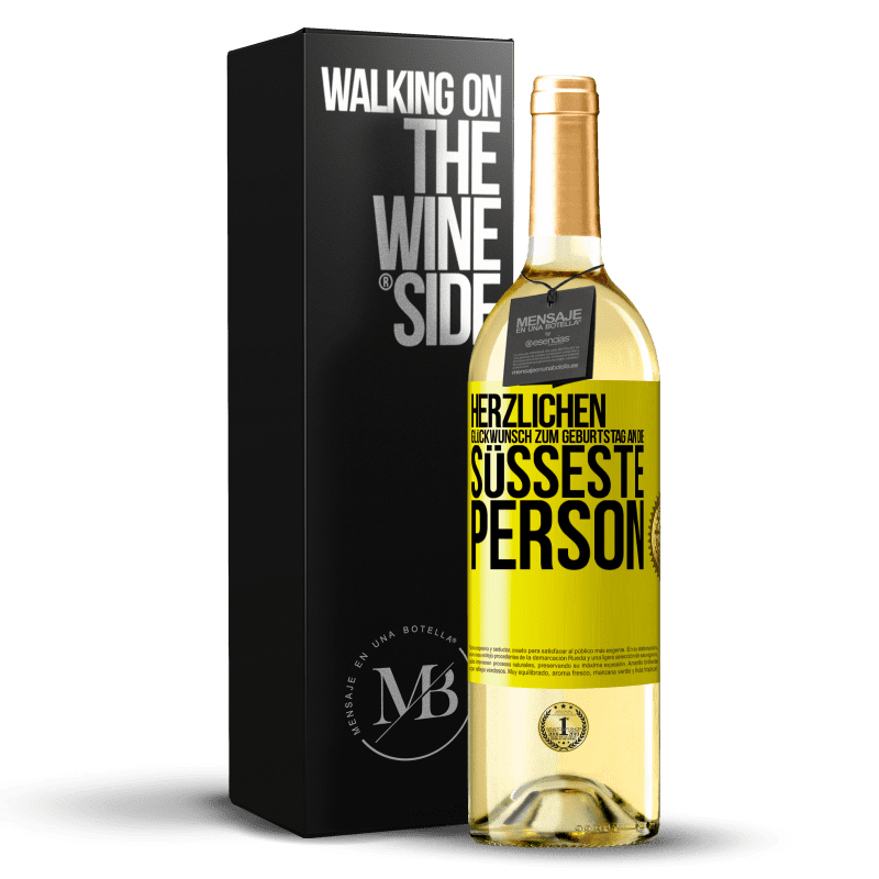 29,95 € Kostenloser Versand | Weißwein WHITE Ausgabe Herzlichen Glückwunsch zum Geburtstag an die süßeste Person Gelbes Etikett. Anpassbares Etikett Junger Wein Ernte 2025 Verdejo