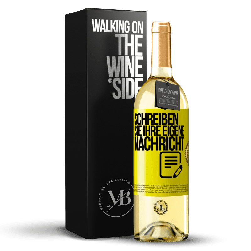 29,95 € Kostenloser Versand | Weißwein WHITE Ausgabe Schreib deine eigene Nachricht Gelbes Etikett. Anpassbares Etikett Junger Wein Ernte 2023 Verdejo