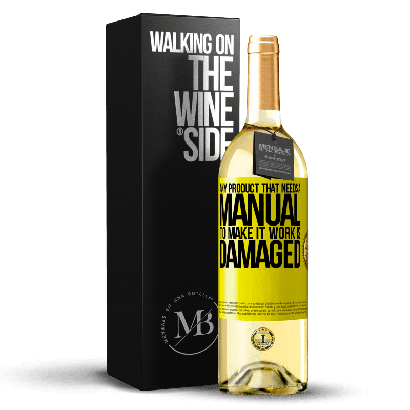 29,95 € Free Shipping | White Wine WHITE Edition Any product that needs a manual to make it work is damaged Yellow Label. Customizable label Young wine Harvest 2023 Verdejo