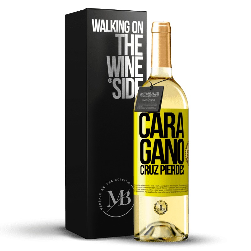 29,95 € Envío gratis | Vino Blanco Edición WHITE Cara gano, cruz pierdes Etiqueta Amarilla. Etiqueta personalizable Vino joven Cosecha 2023 Verdejo