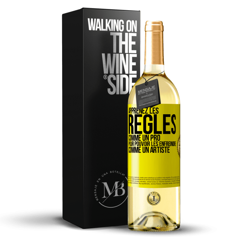 29,95 € Envoi gratuit | Vin blanc Édition WHITE Apprenez les règles comme un pro pour pouvoir les enfreindre comme un artiste Étiquette Jaune. Étiquette personnalisable Vin jeune Récolte 2024 Verdejo