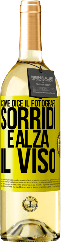 29,95 € | Vino bianco Edizione WHITE Come dice il fotografo, sorridi e alza il viso Etichetta Gialla. Etichetta personalizzabile Vino giovane Raccogliere 2024 Verdejo