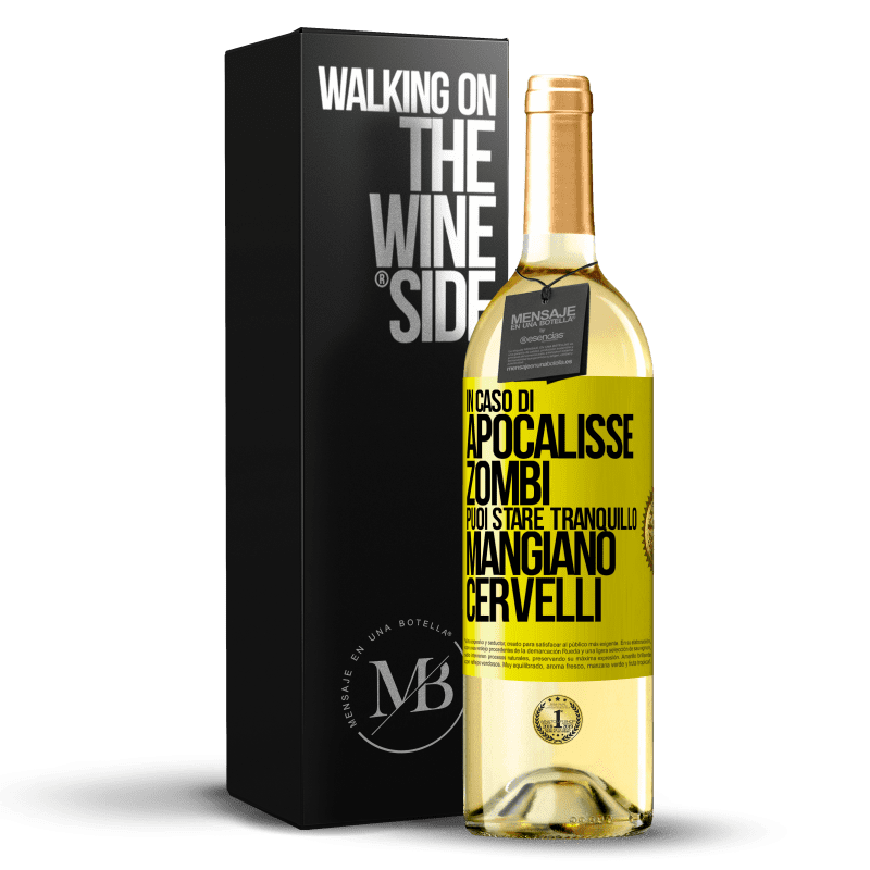 29,95 € Spedizione Gratuita | Vino bianco Edizione WHITE In caso di apocalisse zombi puoi stare tranquillo, mangiano cervelli Etichetta Gialla. Etichetta personalizzabile Vino giovane Raccogliere 2024 Verdejo