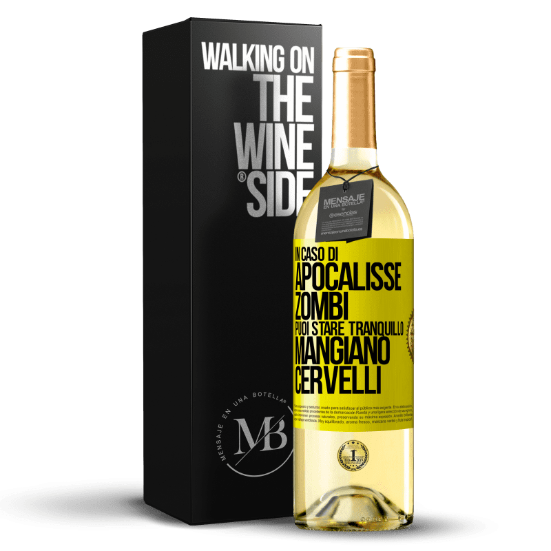 29,95 € Spedizione Gratuita | Vino bianco Edizione WHITE In caso di apocalisse zombi puoi stare tranquillo, mangiano cervelli Etichetta Gialla. Etichetta personalizzabile Vino giovane Raccogliere 2025 Verdejo