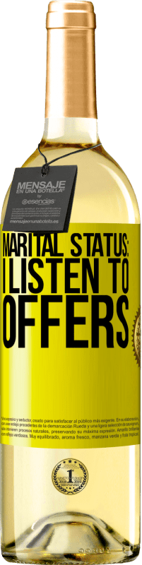 29,95 € Free Shipping | White Wine WHITE Edition Marital status: I listen to offers Yellow Label. Customizable label Young wine Harvest 2024 Verdejo