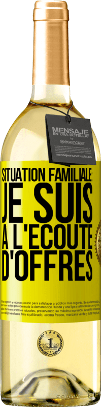 Envoi gratuit | Vin blanc Édition WHITE Situation familiale: je suis à l'écoute d'offres Étiquette Jaune. Étiquette personnalisable Vin jeune Récolte 2023 Verdejo