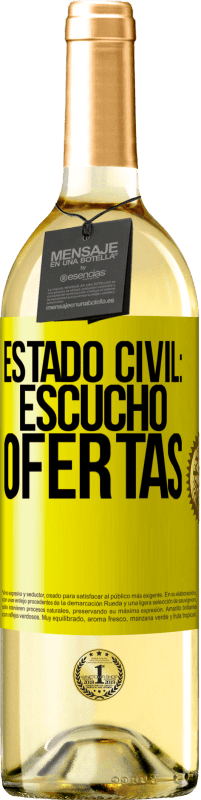 Envío gratis | Vino Blanco Edición WHITE Estado civil: escucho ofertas Etiqueta Amarilla. Etiqueta personalizable Vino joven Cosecha 2023 Verdejo