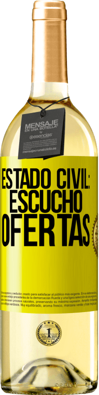 29,95 € Envío gratis | Vino Blanco Edición WHITE Estado civil: escucho ofertas Etiqueta Amarilla. Etiqueta personalizable Vino joven Cosecha 2025 Verdejo