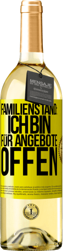 Kostenloser Versand | Weißwein WHITE Ausgabe Familienstand: Ich bin für Angebote offen Gelbes Etikett. Anpassbares Etikett Junger Wein Ernte 2023 Verdejo