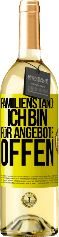 29,95 € Kostenloser Versand | Weißwein WHITE Ausgabe Familienstand: Ich bin für Angebote offen Gelbes Etikett. Anpassbares Etikett Junger Wein Ernte 2025 Verdejo