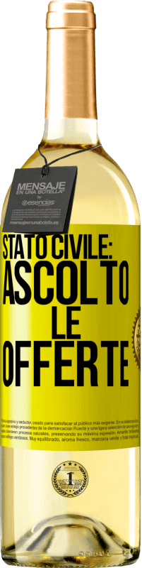 Spedizione Gratuita | Vino bianco Edizione WHITE Stato civile: ascolto le offerte Etichetta Gialla. Etichetta personalizzabile Vino giovane Raccogliere 2023 Verdejo