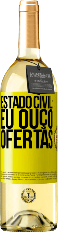 29,95 € | Vinho branco Edição WHITE Estado civil: eu ouço ofertas Etiqueta Amarela. Etiqueta personalizável Vinho jovem Colheita 2024 Verdejo