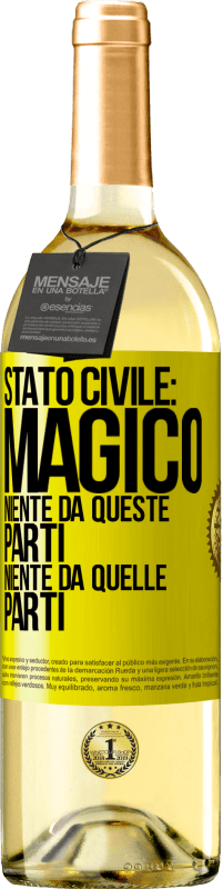 29,95 € Spedizione Gratuita | Vino bianco Edizione WHITE Stato civile: magico. Niente da queste parti, niente da quelle parti Etichetta Gialla. Etichetta personalizzabile Vino giovane Raccogliere 2025 Verdejo