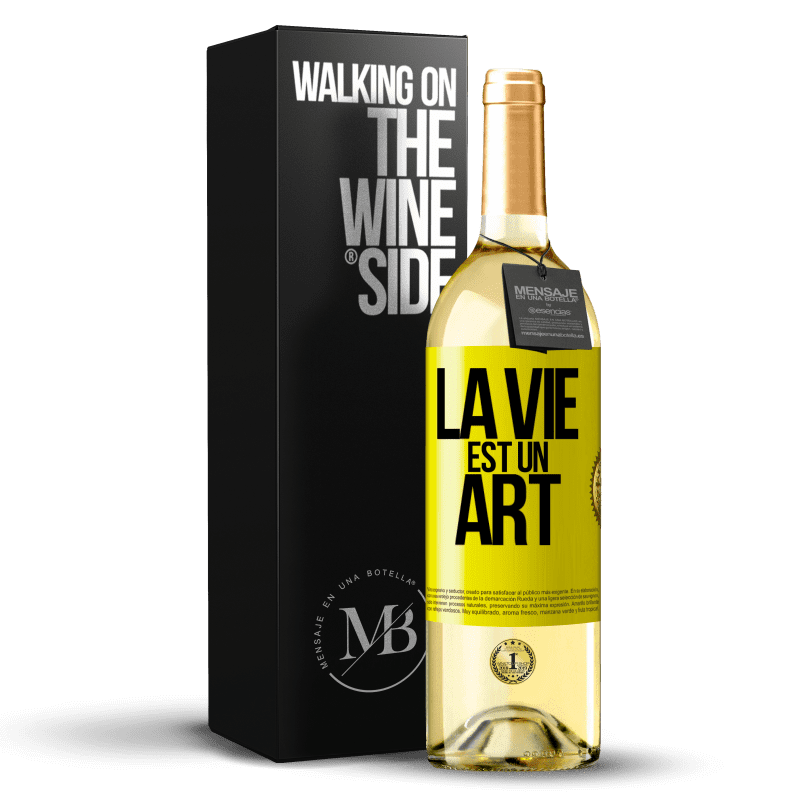 29,95 € Envoi gratuit | Vin blanc Édition WHITE La vie est un art Étiquette Jaune. Étiquette personnalisable Vin jeune Récolte 2023 Verdejo