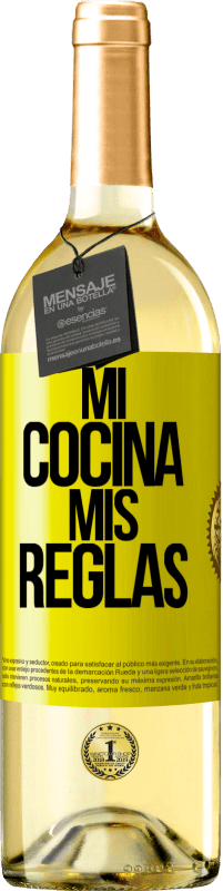 29,95 € Envío gratis | Vino Blanco Edición WHITE Mi cocina, mis reglas Etiqueta Amarilla. Etiqueta personalizable Vino joven Cosecha 2023 Verdejo