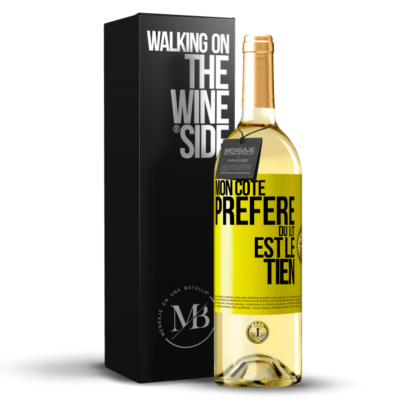 29,95 € Envoi gratuit | Vin blanc Édition WHITE Mon côté préféré du lit est le tien Étiquette Jaune. Étiquette personnalisable Vin jeune Récolte 2023 Verdejo