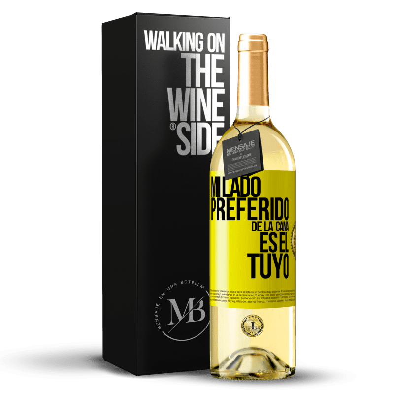 29,95 € Envío gratis | Vino Blanco Edición WHITE Mi lado preferido de la cama es el tuyo Etiqueta Amarilla. Etiqueta personalizable Vino joven Cosecha 2023 Verdejo