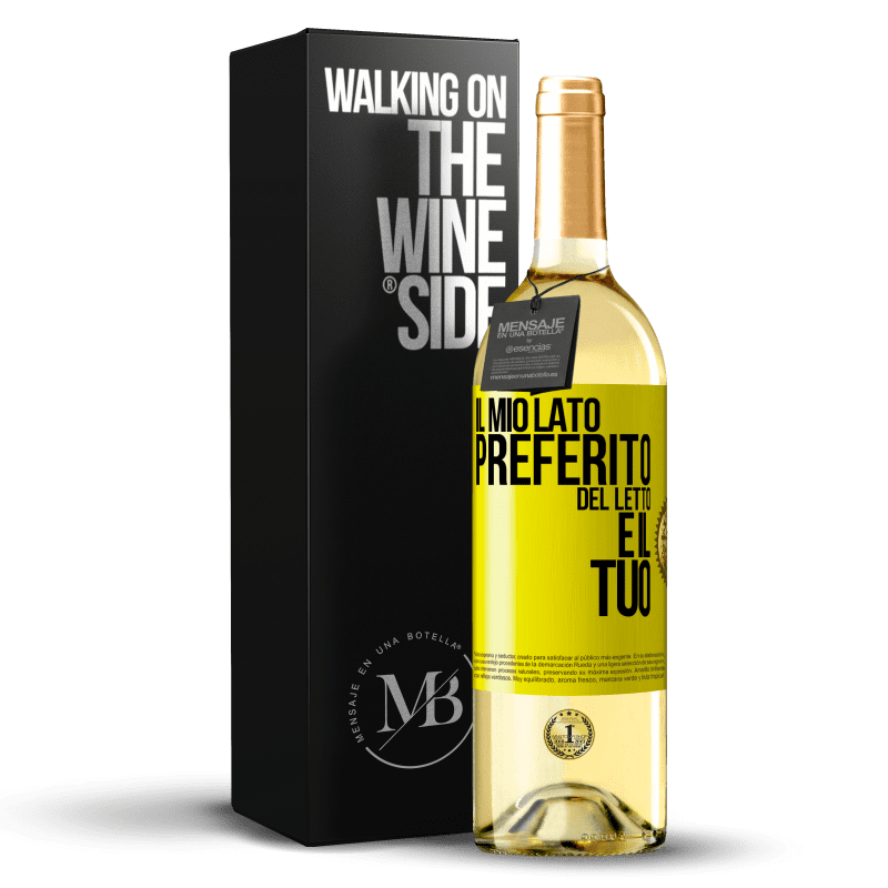 29,95 € Spedizione Gratuita | Vino bianco Edizione WHITE Il mio lato preferito del letto è il tuo Etichetta Gialla. Etichetta personalizzabile Vino giovane Raccogliere 2023 Verdejo