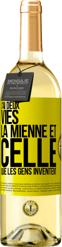 Envoi gratuit | Vin blanc Édition WHITE J'ai deux vies. La mienne et celle que les gens inventent Étiquette Jaune. Étiquette personnalisable Vin jeune Récolte 2023 Verdejo