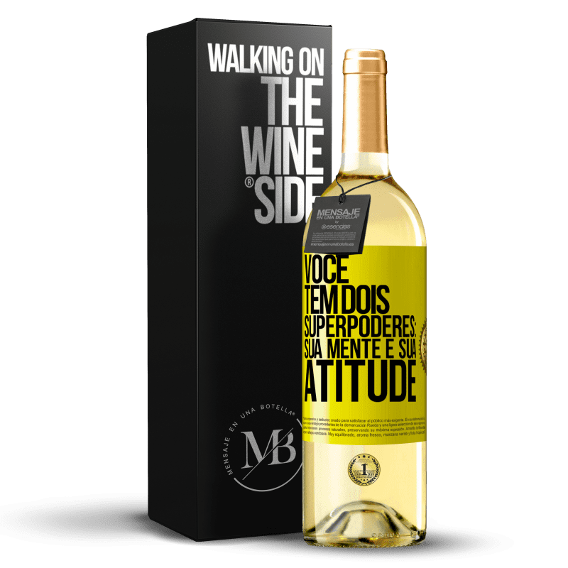 29,95 € Envio grátis | Vinho branco Edição WHITE Você tem dois superpoderes: sua mente e sua atitude Etiqueta Amarela. Etiqueta personalizável Vinho jovem Colheita 2024 Verdejo