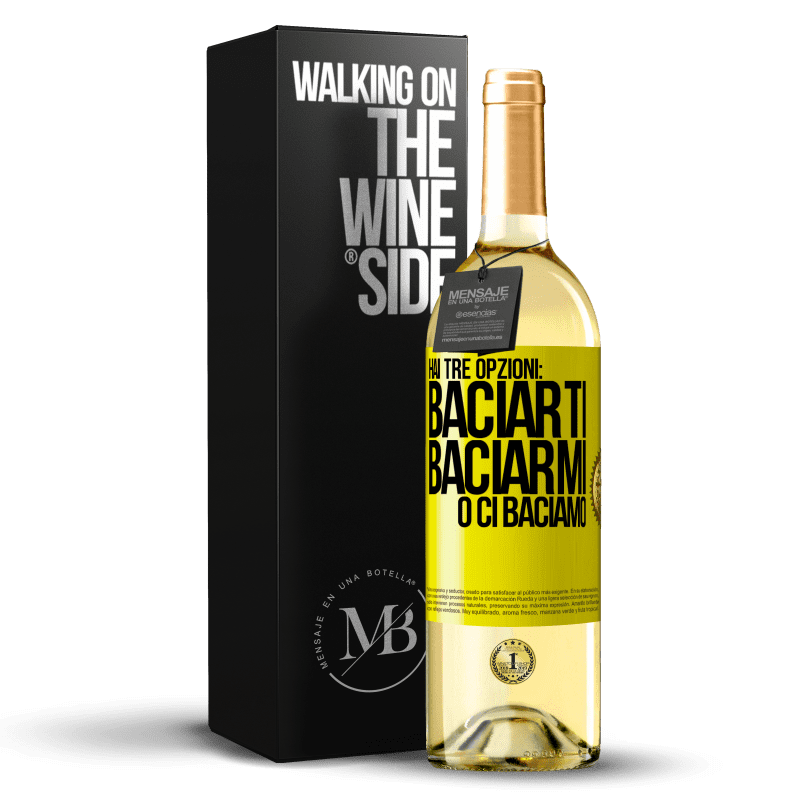 29,95 € Spedizione Gratuita | Vino bianco Edizione WHITE Hai tre opzioni: baciarti, baciarmi o ci baciamo Etichetta Gialla. Etichetta personalizzabile Vino giovane Raccogliere 2023 Verdejo