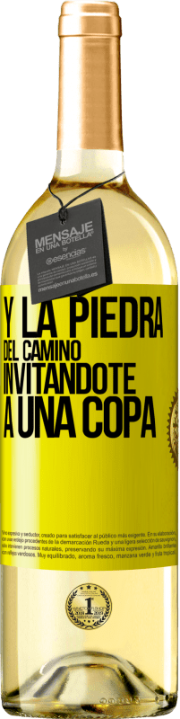 Envío gratis | Vino Blanco Edición WHITE Y la piedra del camino invitándote a una copa Etiqueta Amarilla. Etiqueta personalizable Vino joven Cosecha 2023 Verdejo